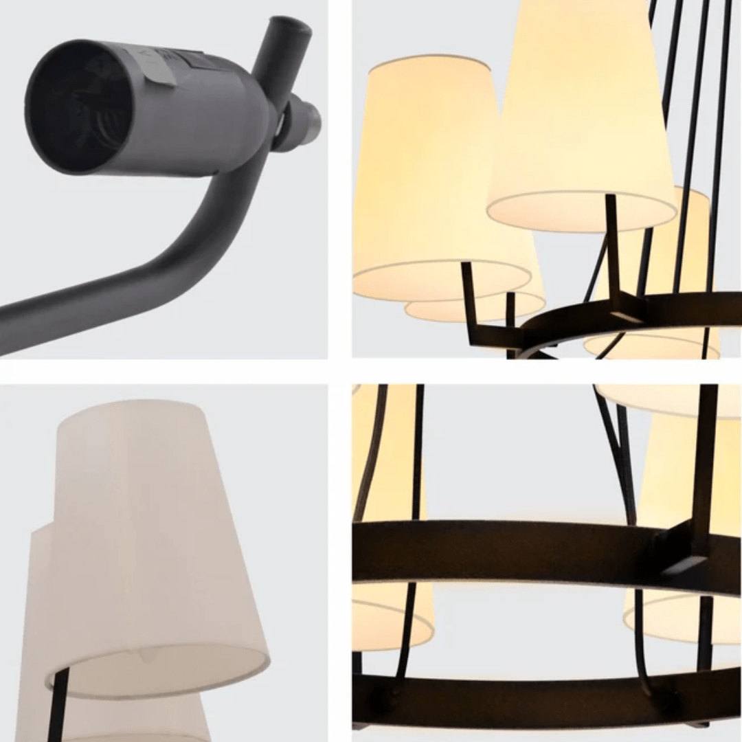 TKLD Pendant & Chandeliers Beige Round Fabric Shade With Black Metal Body Chandelier Ceiling Light - 40W