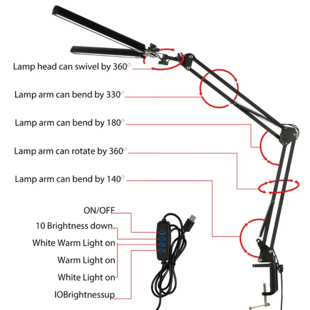 TKLD Table & Floor Lamps Black 2 Lamps LED Long Arm Dimming Desk Light - 2 x 10W