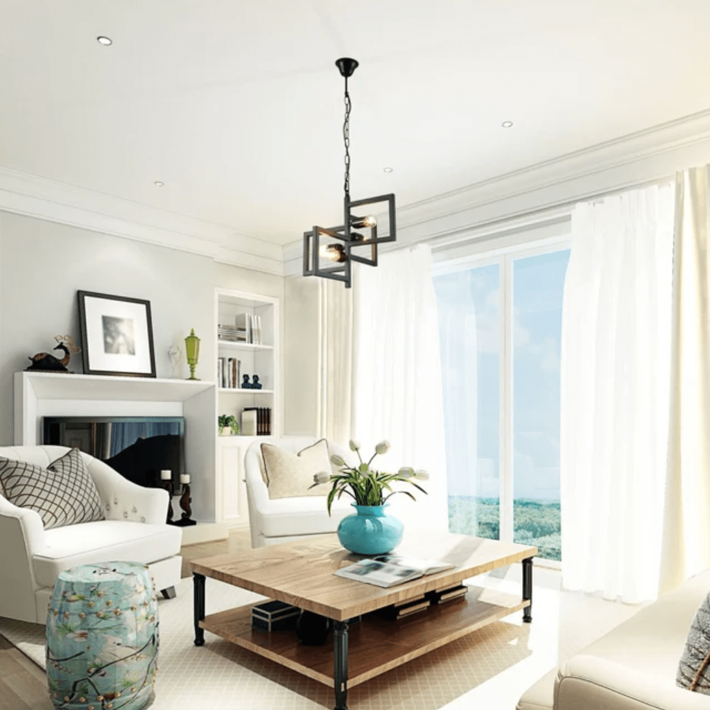 TKLD Pendant & Chandeliers Black 4 Rectangle Chandelier E27 Pendant Ceiling Light - 375 mm