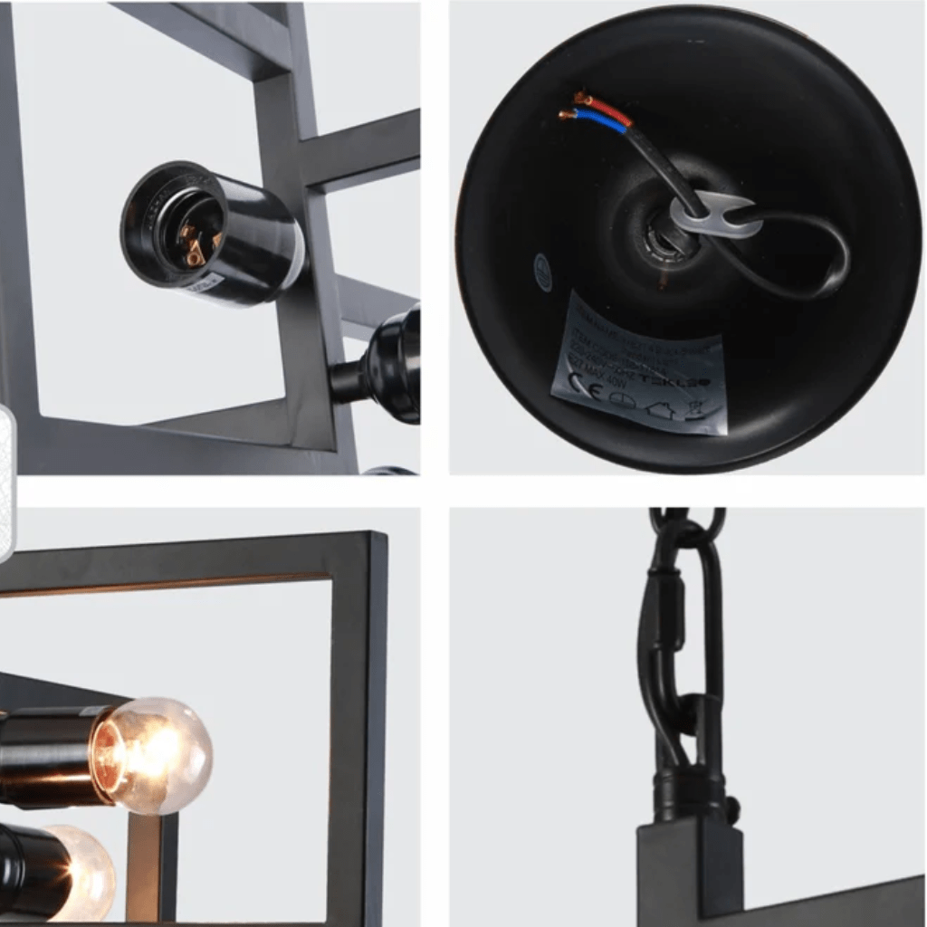 TKLD Pendant & Chandeliers Black 4 Rectangle Chandelier E27 Pendant Ceiling Light - 375 mm