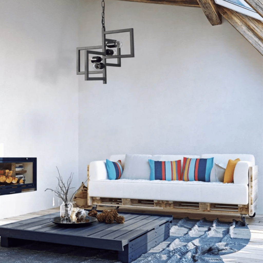 TKLD Pendant & Chandeliers Black 4 Rectangle Chandelier E27 Pendant Ceiling Light - 375 mm