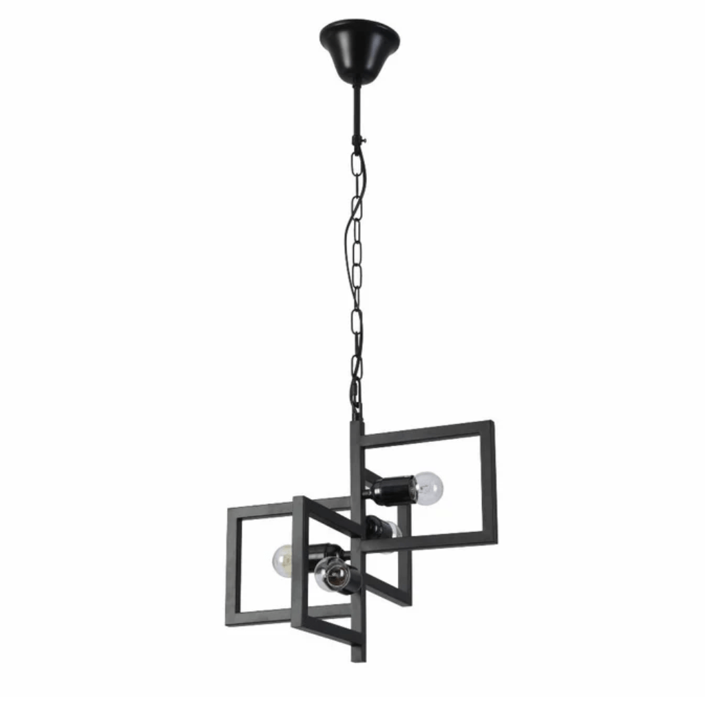 TKLD Pendant & Chandeliers Black 4 Rectangle Chandelier E27 Pendant Ceiling Light - 375 mm