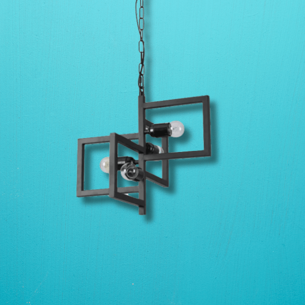 TKLD Pendant & Chandeliers Black 4 Rectangle Chandelier E27 Pendant Ceiling Light - 375 mm