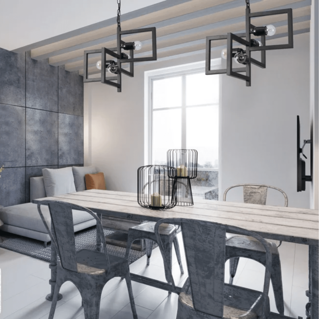 TKLD Pendant & Chandeliers Black 4 Rectangle Chandelier E27 Pendant Ceiling Light - 510mm