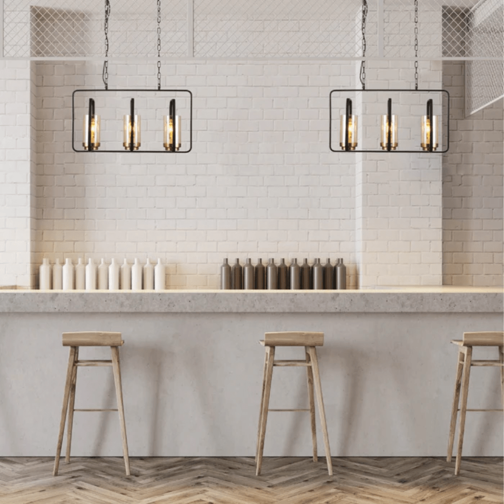 TKLD Pendant & Chandeliers Black Amber Kitchen Island E27 Chandelier Pendant Ceiling Light - 3 Lamps