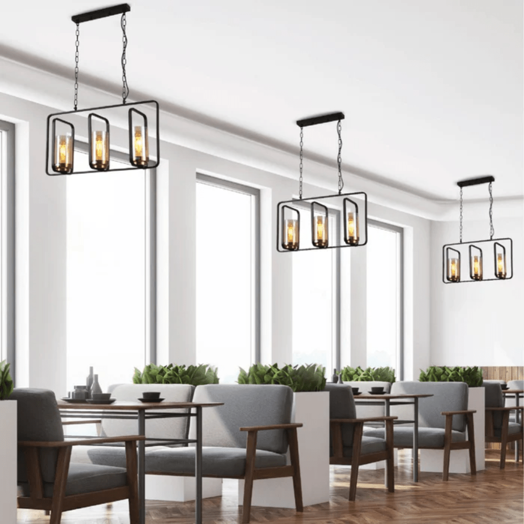 TKLD Pendant & Chandeliers Black Amber Kitchen Island E27 Chandelier Pendant Ceiling Light - 3 Lamps