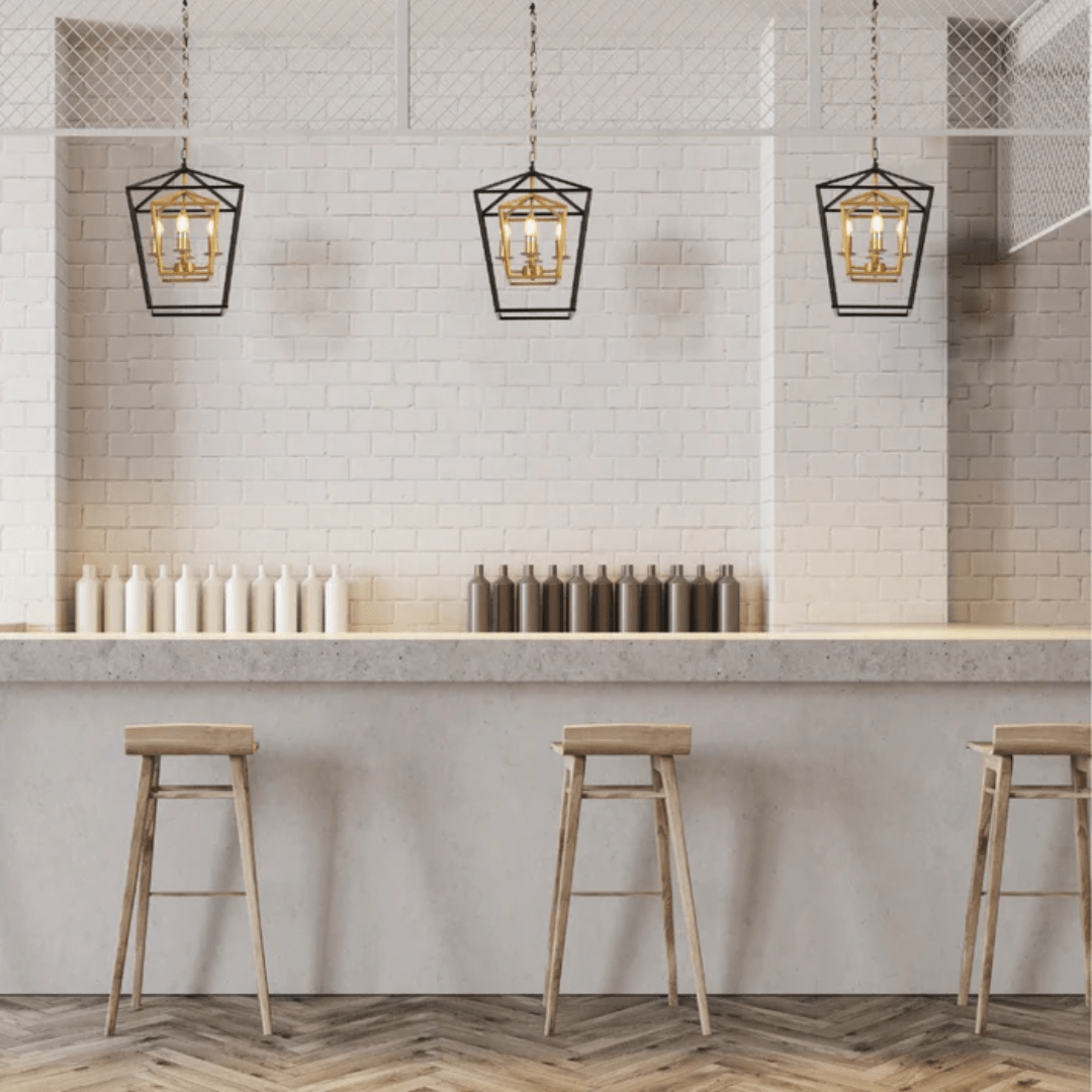 TKLD Pendant & Chandeliers Black and Gold Candle Farmhouse Vintage Pendant Ceiling Light - 40W