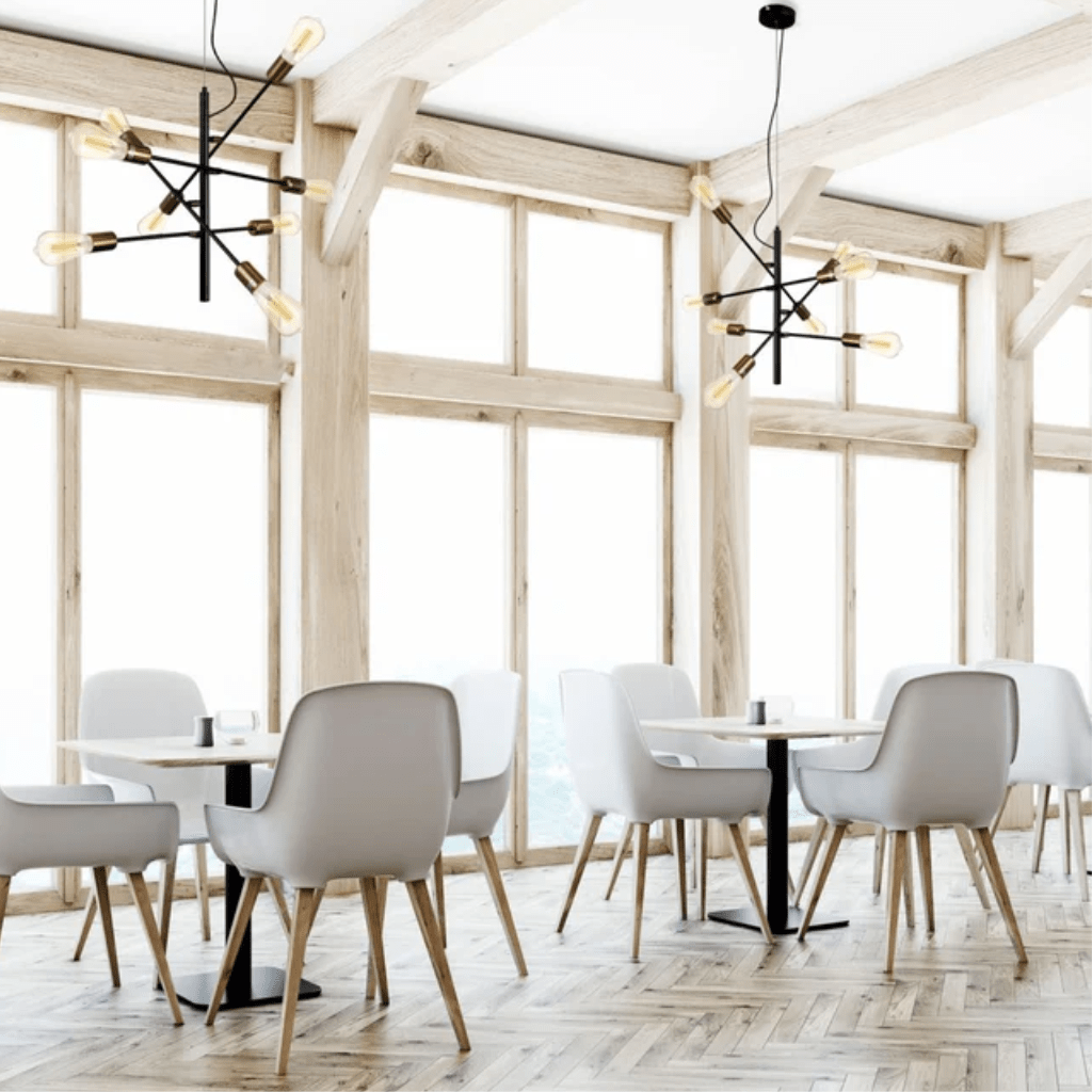 TKLD Pendant & Chandeliers Black and Gold Sputnik Rod Modern E27 Pendant Chandelier Ceiling Light - 8 Lamps