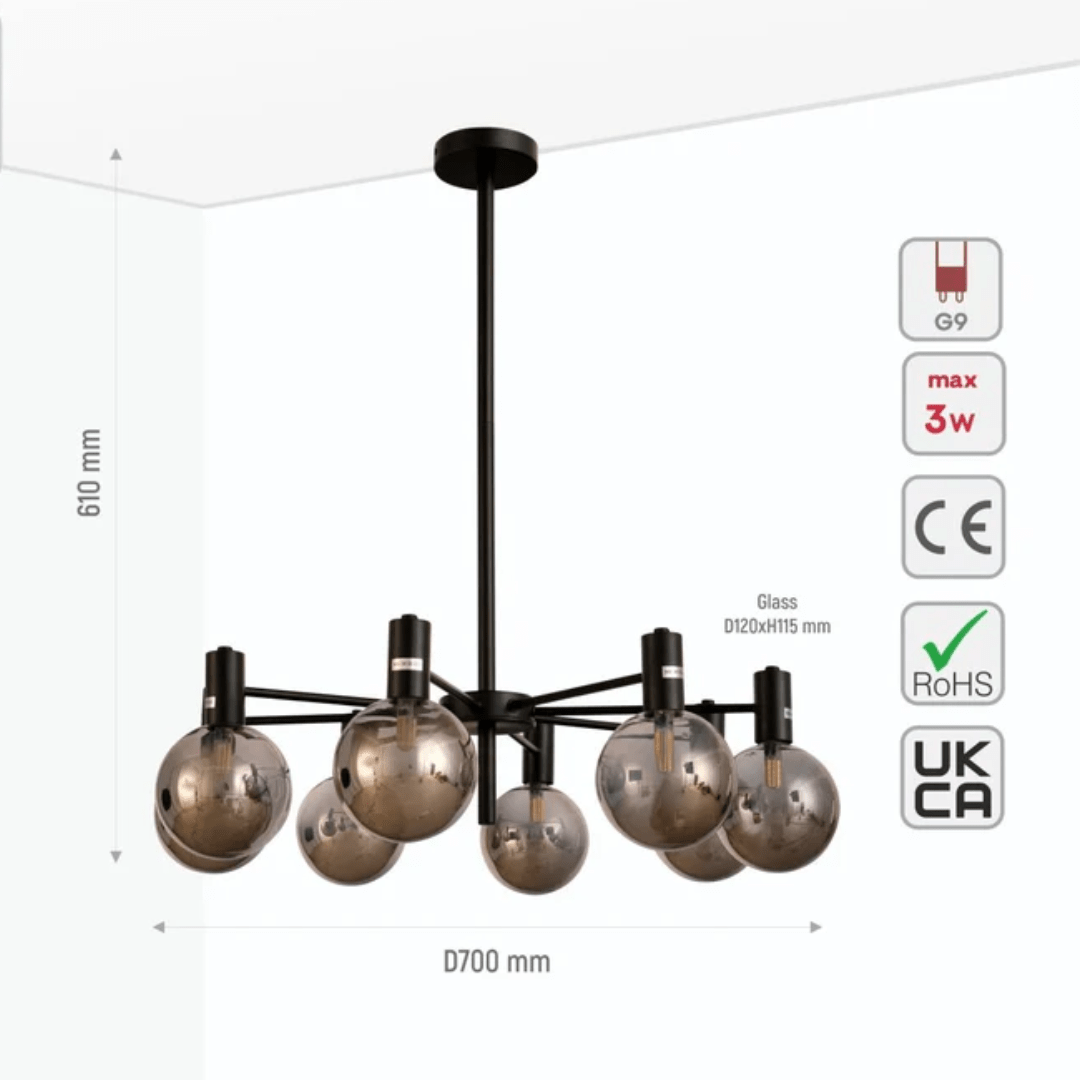 TKLD Pendant & Chandeliers Black and Smoky 8 Lamps Chandelier Ceiling Light - 3W