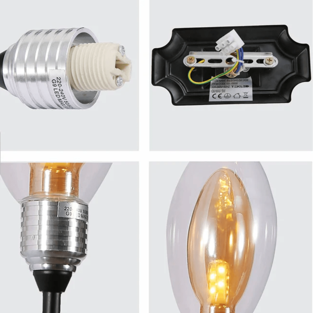 TKLD Wall & Sconce Lights Black Body Amber Glass 2xG9 Fitting Wall Light - 40W