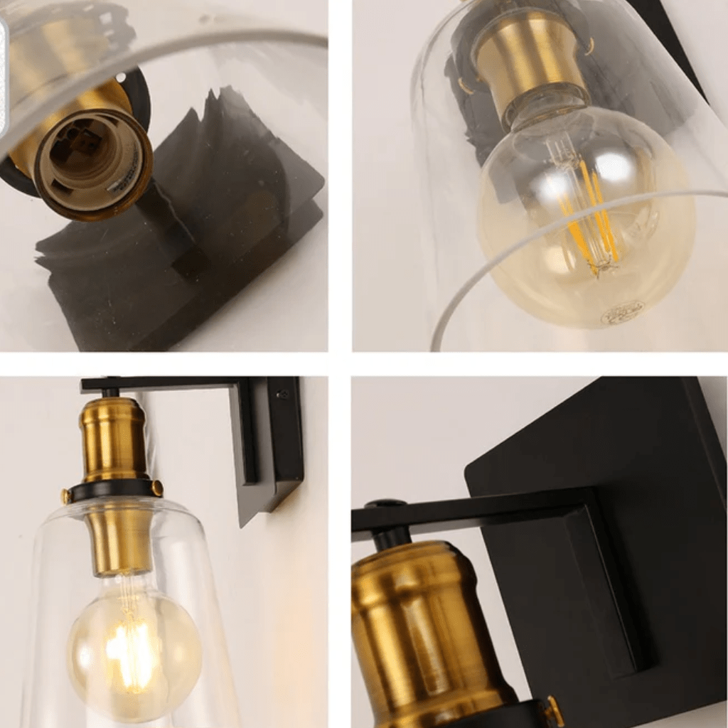 TKLD Wall & Sconce Lights Black Body Clear Glass Cone Wall Light E27 Fitting
