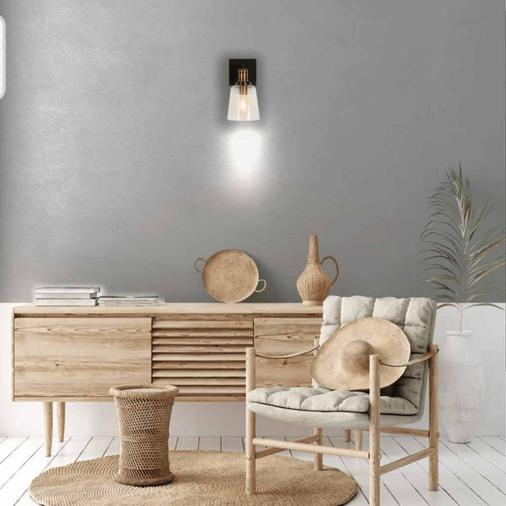 TKLD Wall & Sconce Lights Black Body Clear Glass Cone Wall Light E27 Fitting