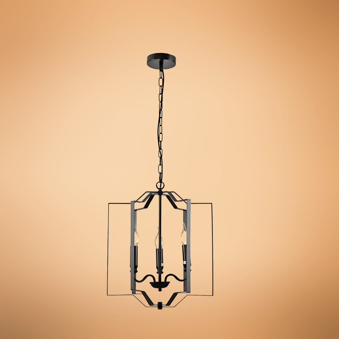 TKLD Pendant & Chandeliers Black Cage Candle Lantern Rustic Nautical Nordic Chandelier Ceiling Light 3xE14 Fittings - 40W