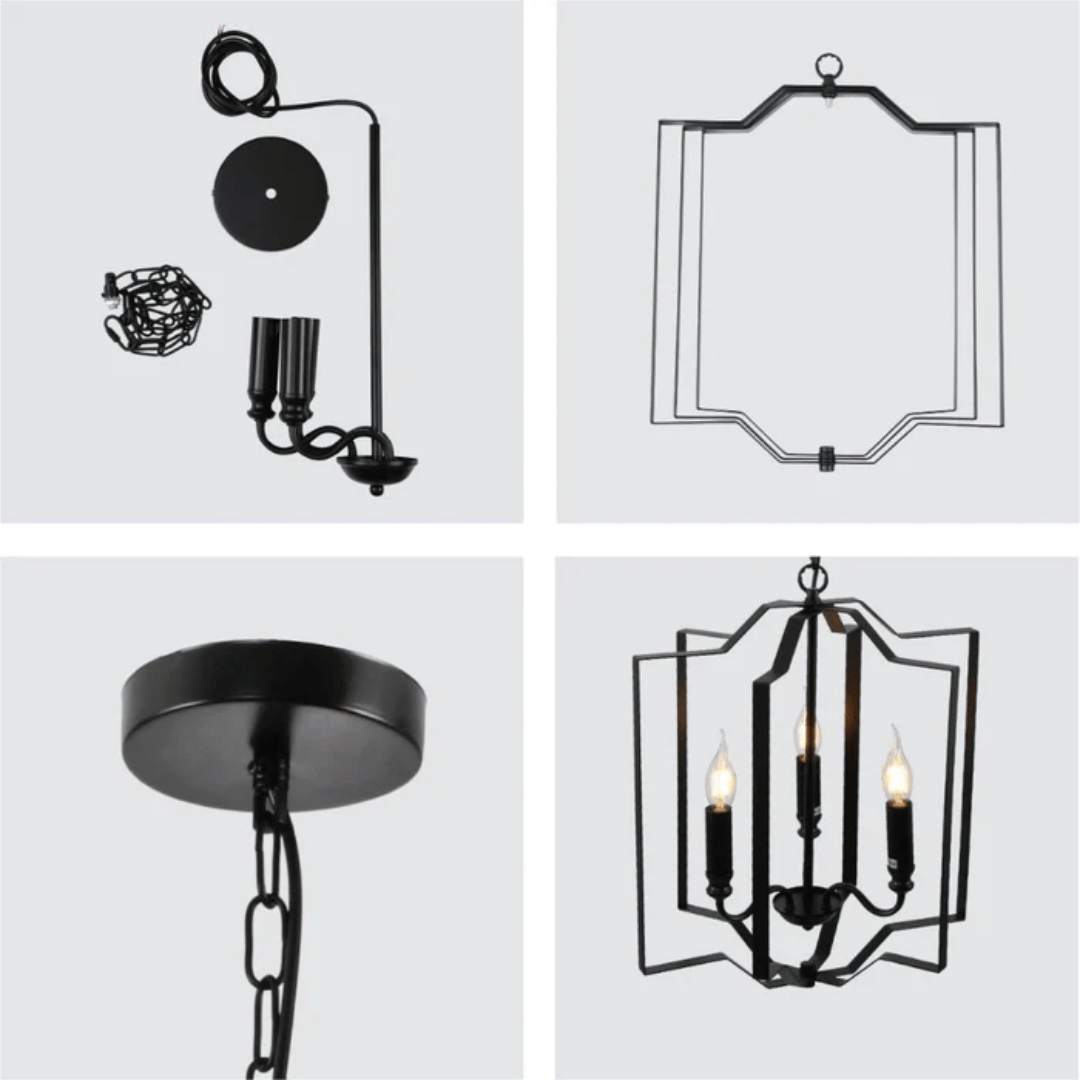 TKLD Pendant & Chandeliers Black Cage Candle Lantern Rustic Nautical Nordic Chandelier Ceiling Light 3xE14 Fittings - 40W