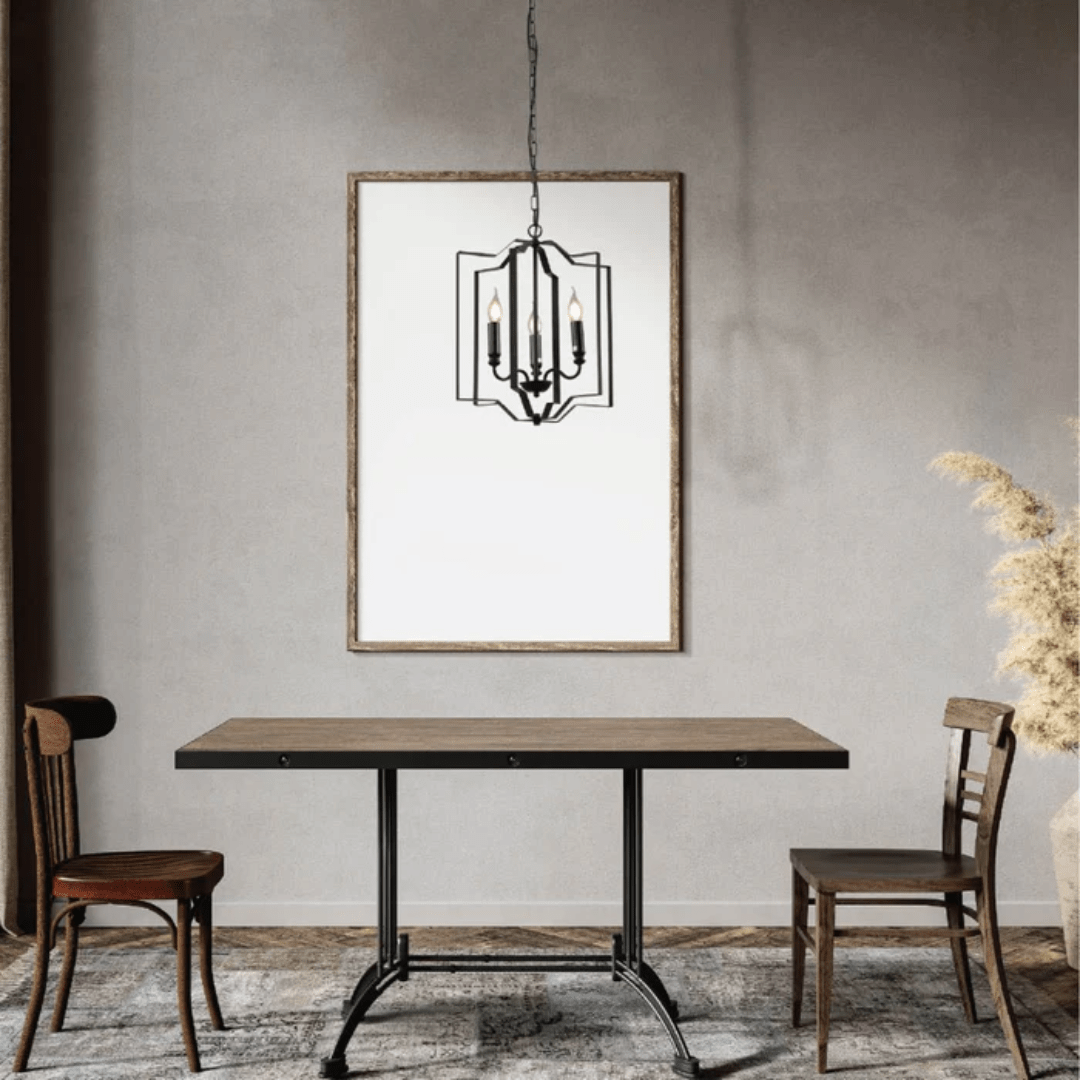 TKLD Pendant & Chandeliers Black Cage Candle Lantern Rustic Nautical Nordic Chandelier Ceiling Light 3xE14 Fittings - 40W