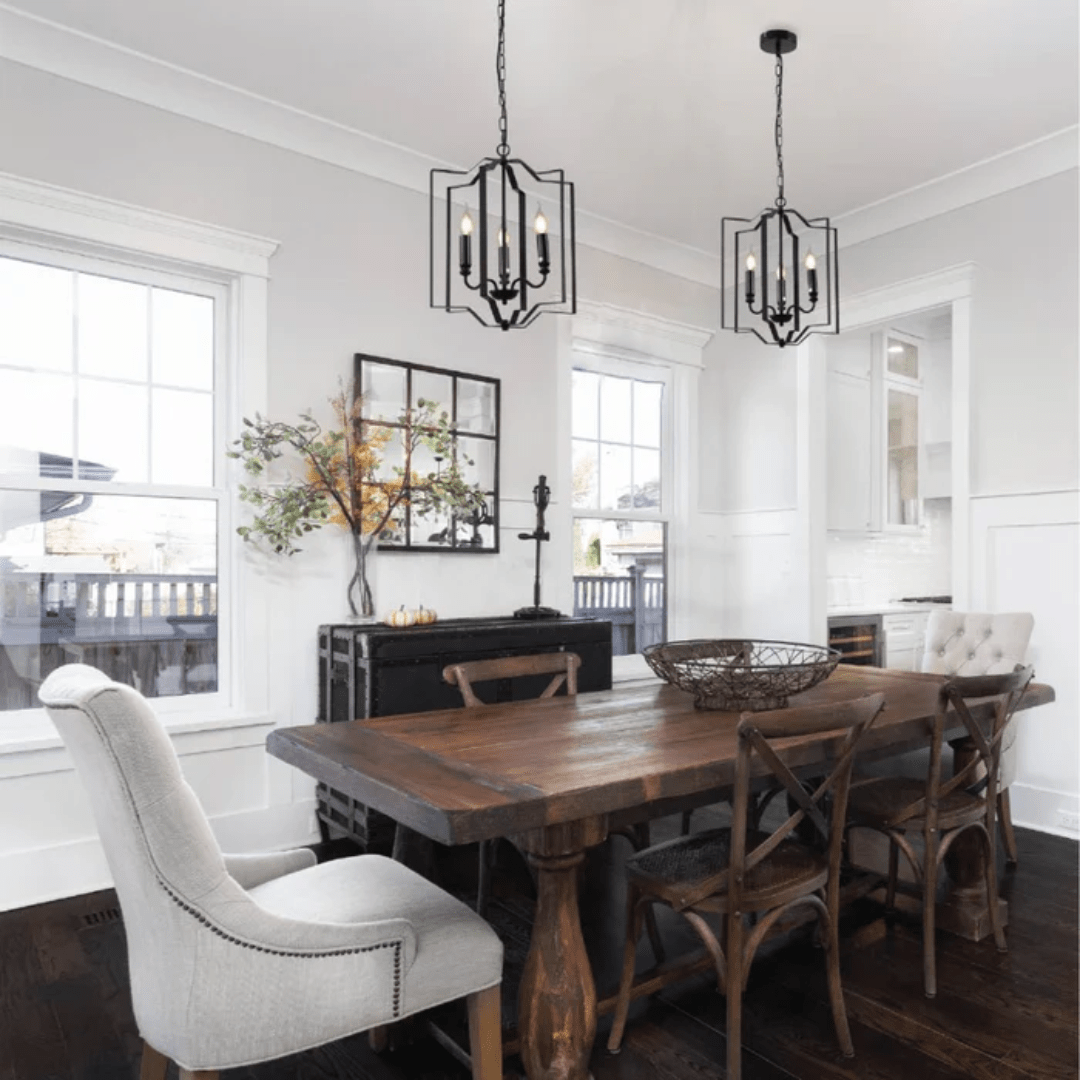 TKLD Pendant & Chandeliers Black Cage Candle Lantern Rustic Nautical Nordic Chandelier Ceiling Light 3xE14 Fittings - 40W