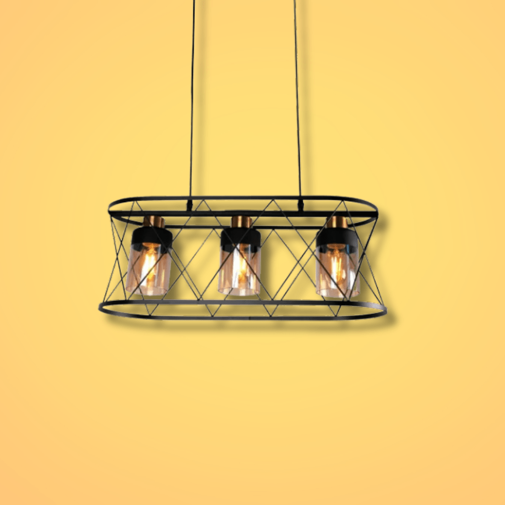 TKLD Pendant & Chandeliers Black Cage Metal Amber Cylinder Glass Island E27 Chandelier Ceiling Light