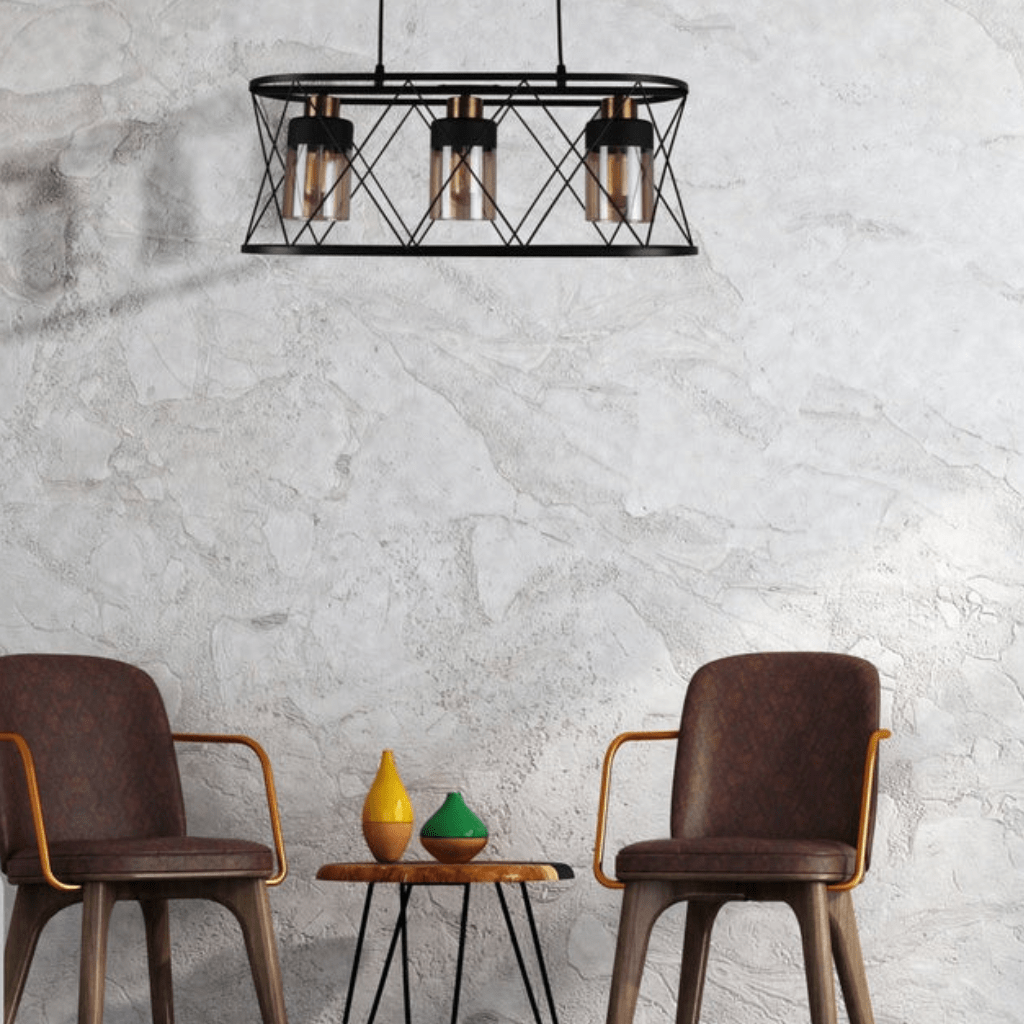 TKLD Pendant & Chandeliers Black Cage Metal Amber Cylinder Glass Island E27 Chandelier Ceiling Light