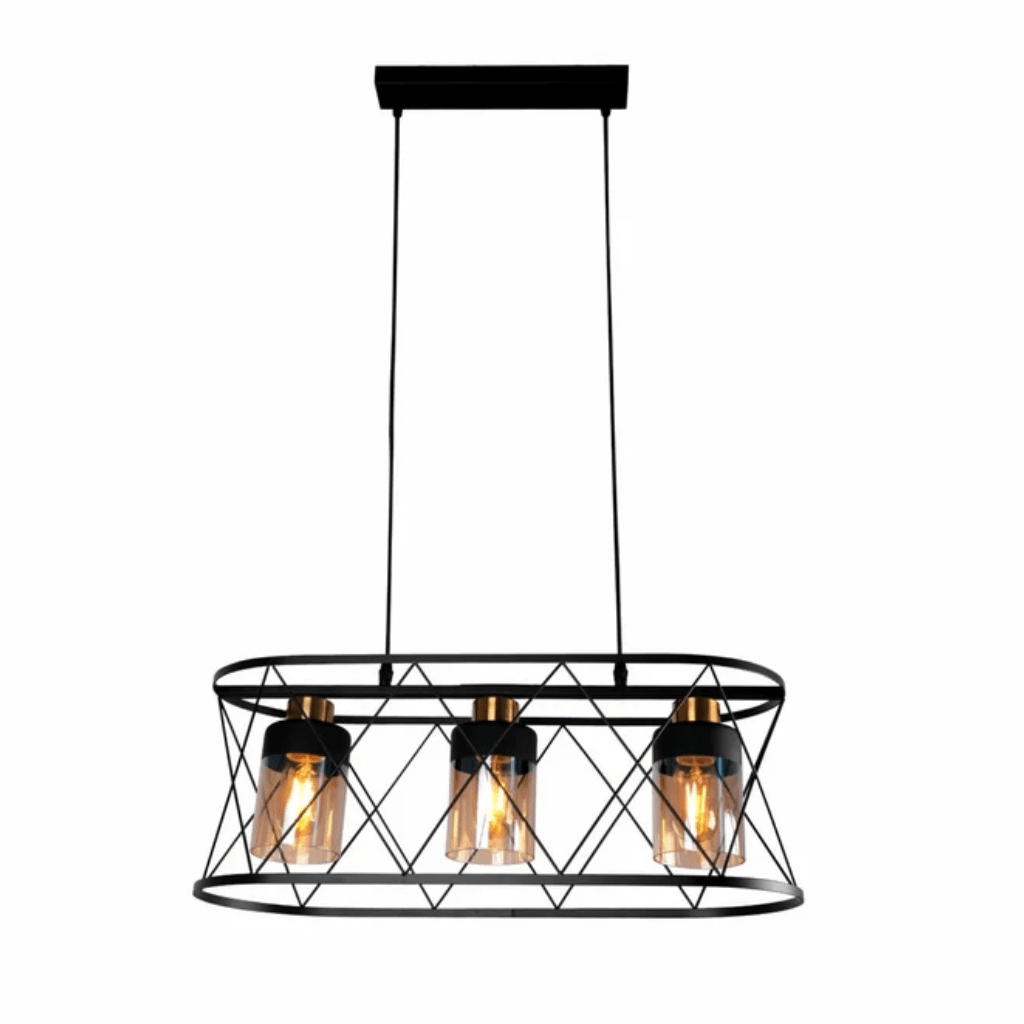 TKLD Pendant & Chandeliers Black Cage Metal Amber Cylinder Glass Island E27 Chandelier Ceiling Light
