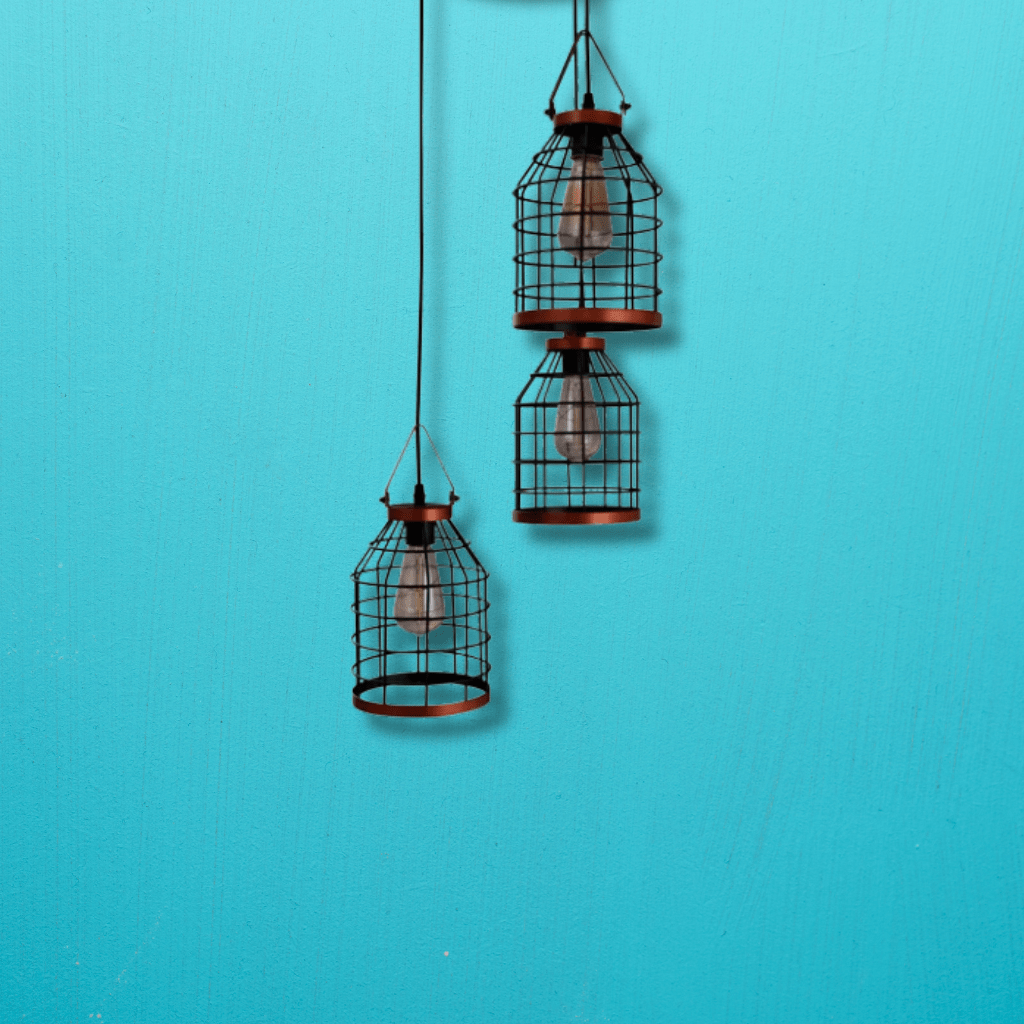 TKLD Pendant & Chandeliers Black Cage Metal E27 Pendant Ceiling Light - 3 Lamps