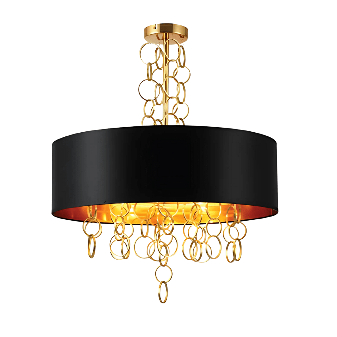 TKLD Pendant & Chandeliers Black Copper Fabric Drum Shade Gold Ring Chandelier Ceiling Light - 40W