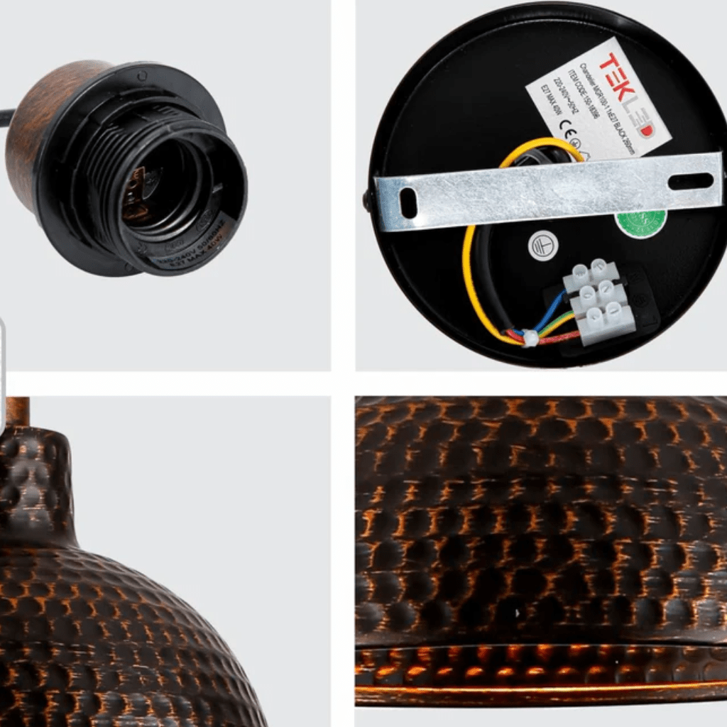 TKLD Pendant & Chandeliers Black Copper Golden Hammer Dome E27 Pendant Ceiling Light