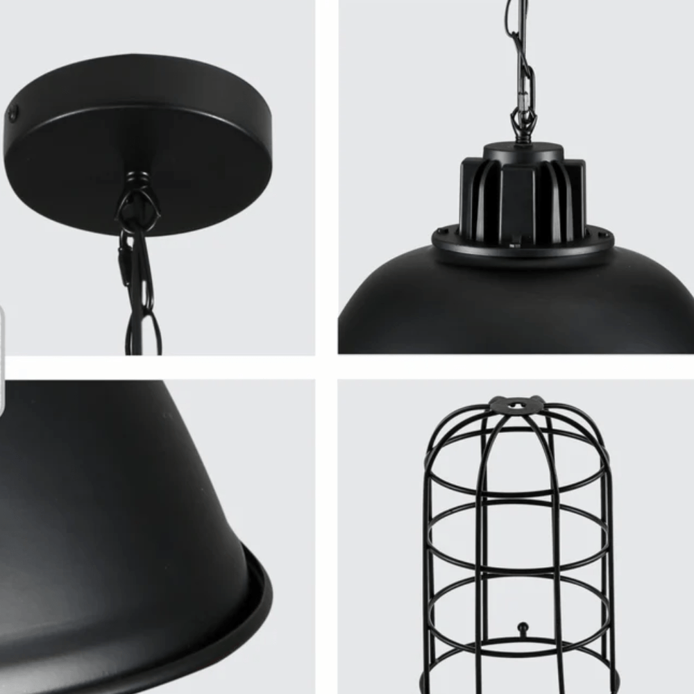 TKLD Pendant & Chandeliers Black Dome Caged Industrial Metal E27 Ceiling Pendant Light