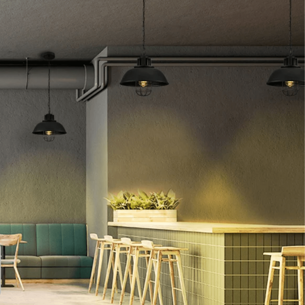 TKLD Pendant & Chandeliers Black Dome Caged Industrial Metal E27 Ceiling Pendant Light