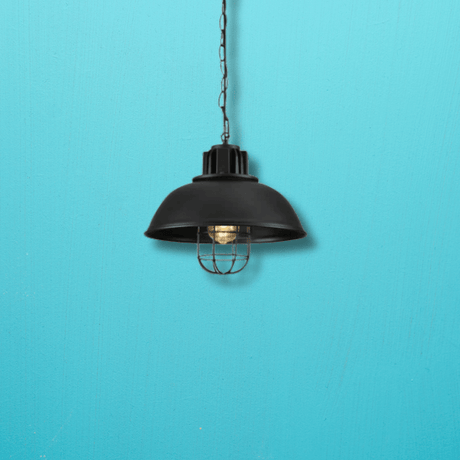 TKLD Pendant & Chandeliers Black Dome Caged Industrial Metal E27 Ceiling Pendant Light