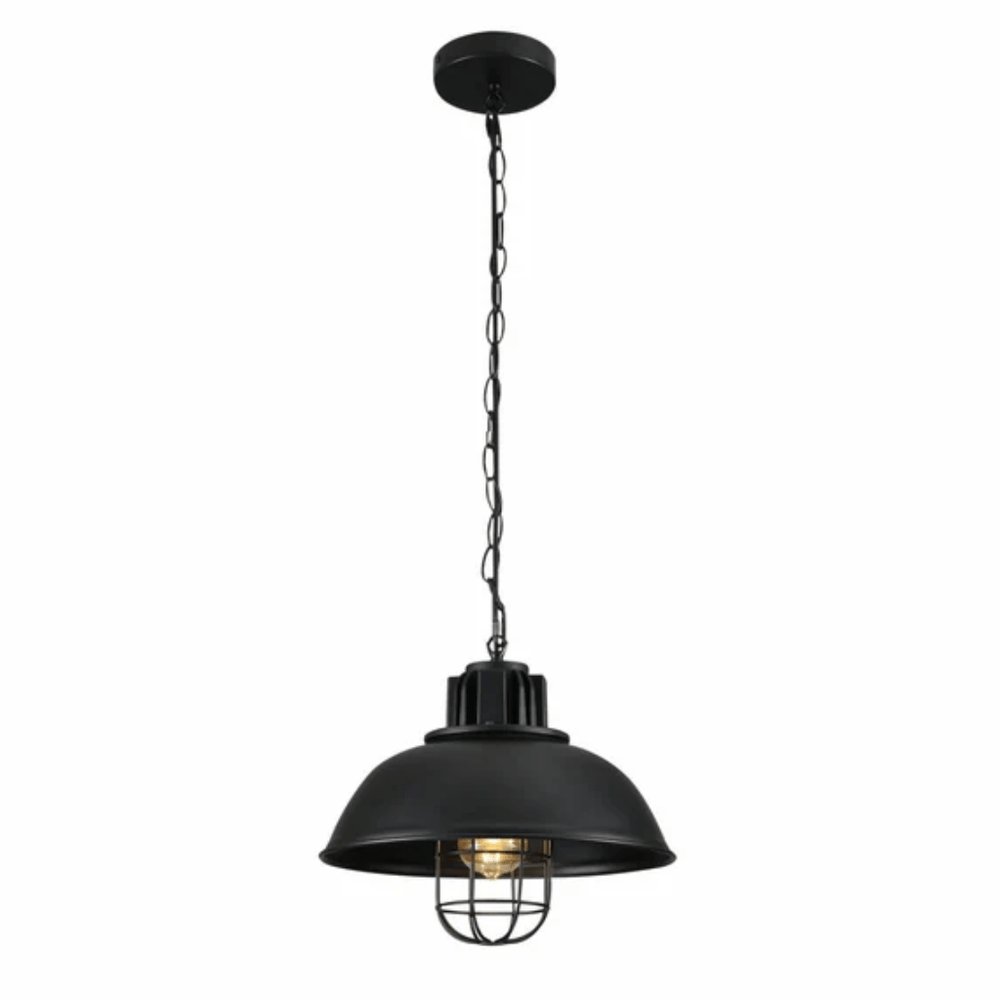 TKLD Pendant & Chandeliers Black Dome Caged Industrial Metal E27 Ceiling Pendant Light
