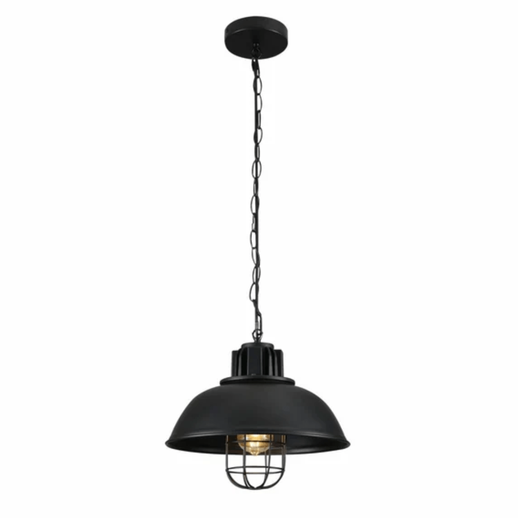 TKLD Pendant & Chandeliers Black Dome Caged Industrial Metal E27 Ceiling Pendant Light