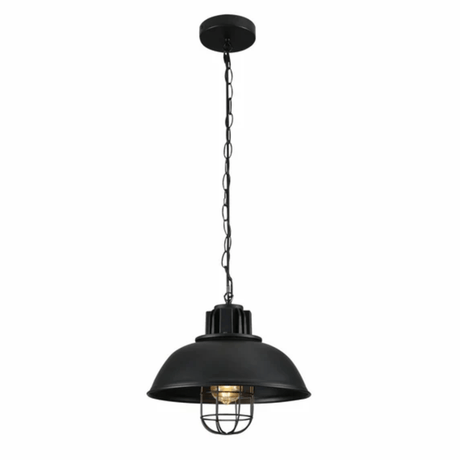 TKLD Pendant & Chandeliers Black Dome Caged Industrial Metal E27 Ceiling Pendant Light