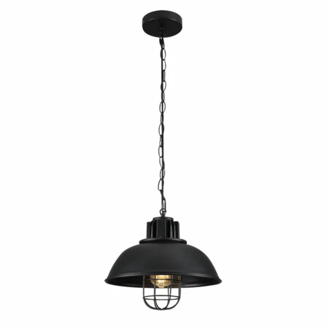 TKLD Pendant & Chandeliers Black Dome Caged Industrial Metal E27 Ceiling Pendant Light