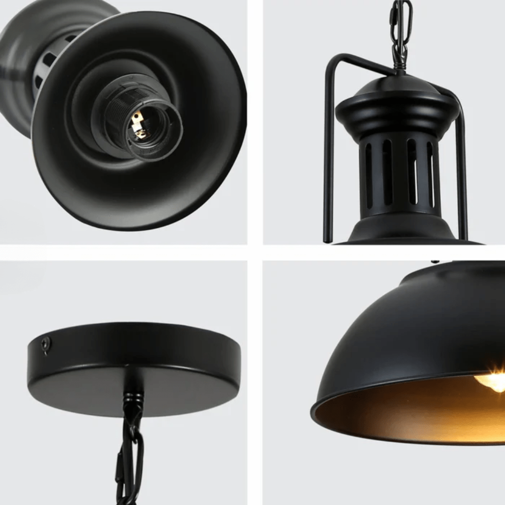 TKLD Pendant & Chandeliers Black Dome Industrial Jumbo Metal E27 Ceiling Pendant Light