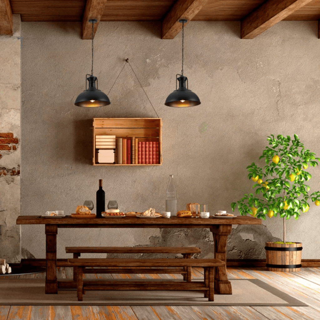 TKLD Pendant & Chandeliers Black Dome Industrial Jumbo Metal E27 Ceiling Pendant Light