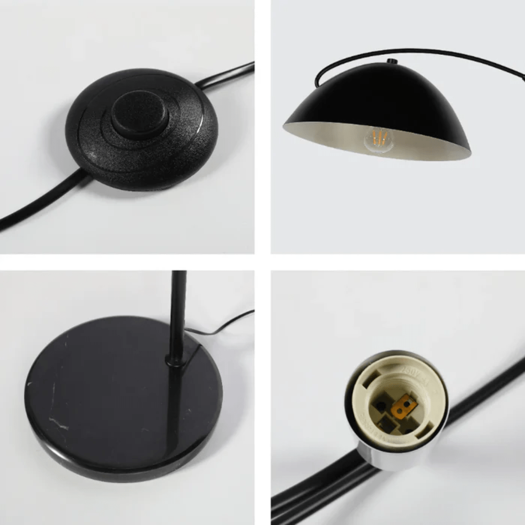 TKLD Table & Floor Lamps Black Elegance Curved Floor Lamp with Dome Shade - 40W
