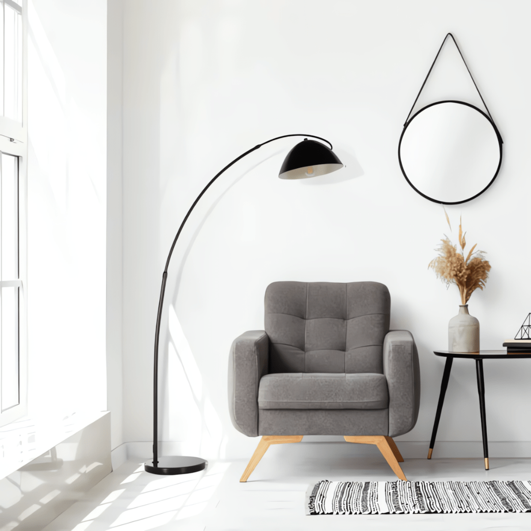 TKLD Table & Floor Lamps Black Elegance Curved Floor Lamp with Dome Shade - 40W