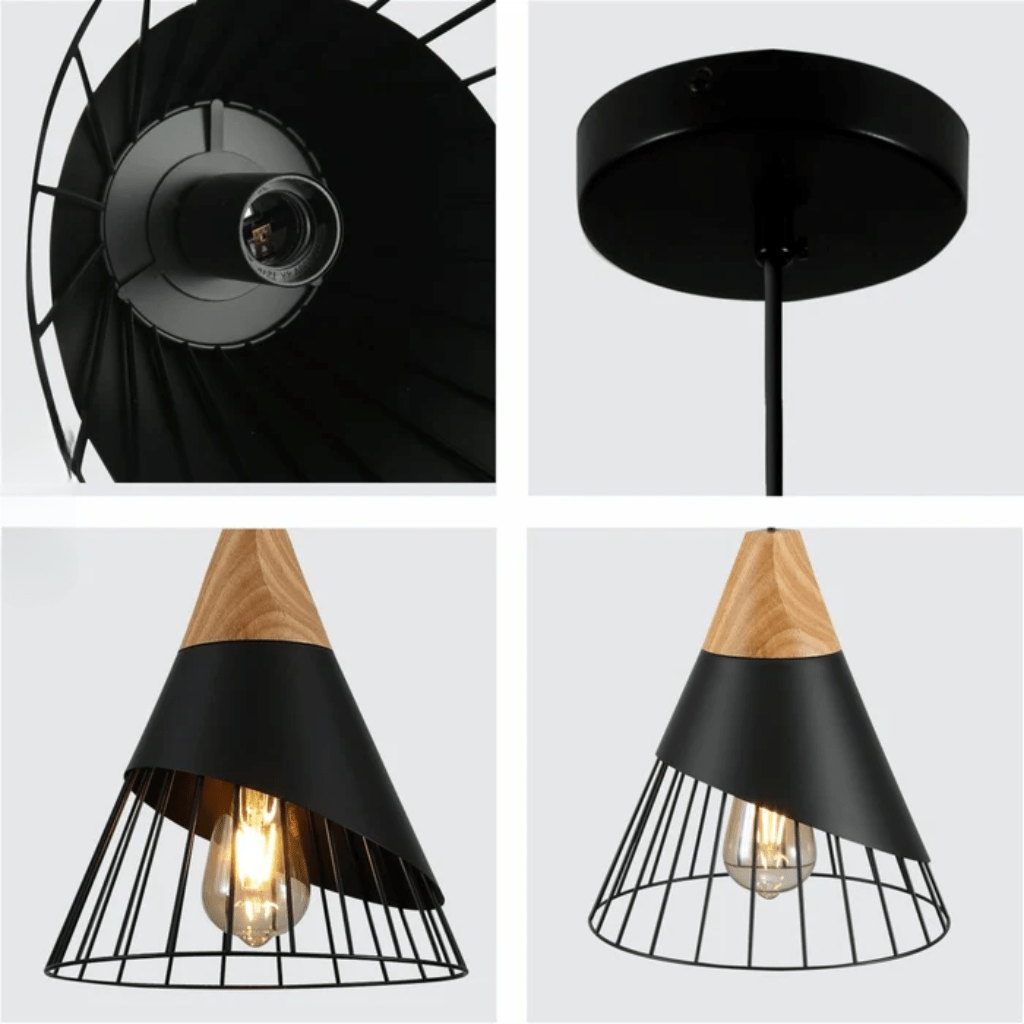 TKLD Pendant & Chandeliers Black Funnel Caged Shuttlecock Nordic E27 Ceiling Pendant Light