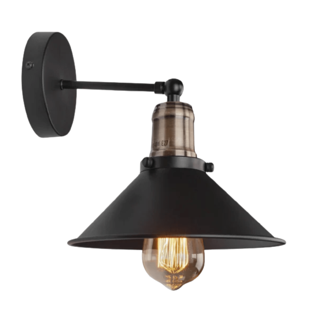 TKLD Wall & Sconce Lights Black Funnel Metal Hinged Wall Light E27 Fitting