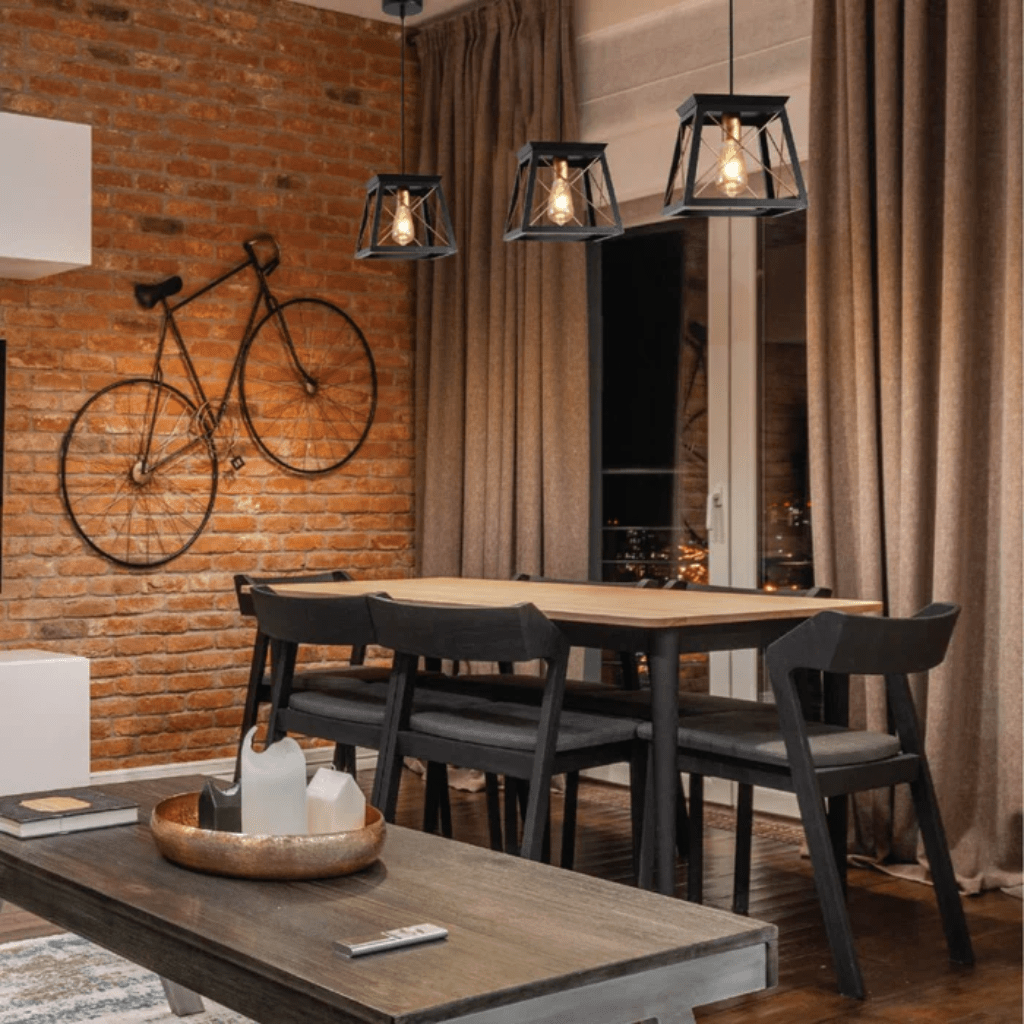 TKLD Pendant & Chandeliers Black Gold Caged Industrial Retro Square E27 Pendant Ceiling Light