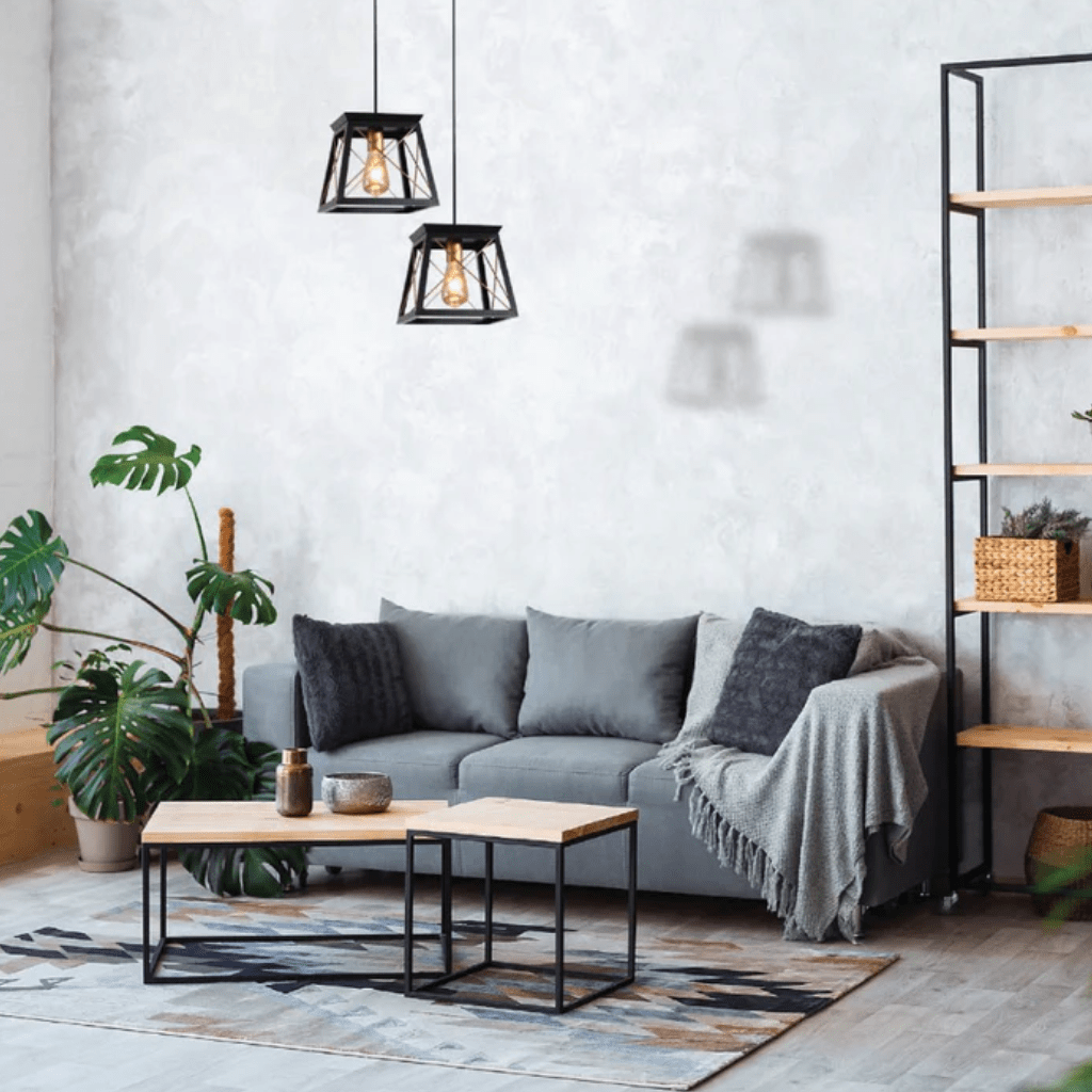 TKLD Pendant & Chandeliers Black Gold Caged Industrial Retro Square E27 Pendant Ceiling Light