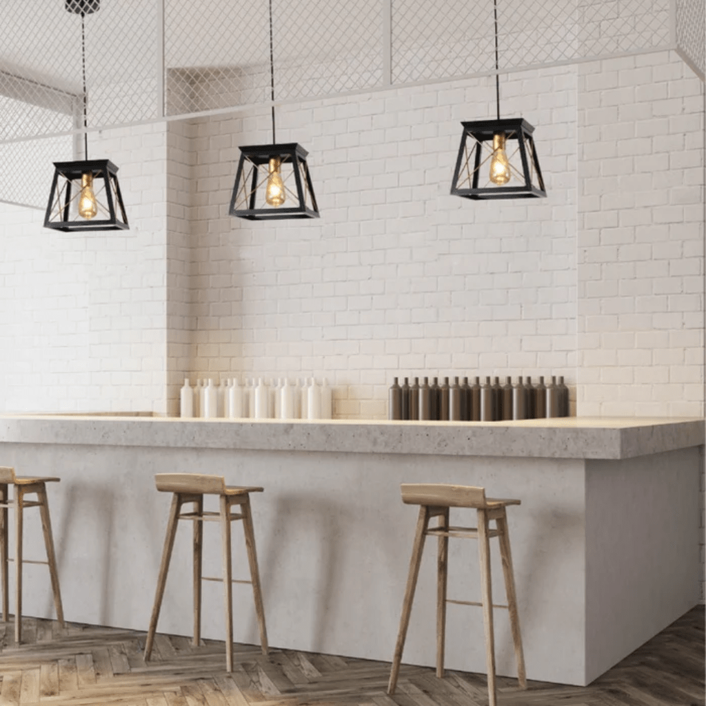TKLD Pendant & Chandeliers Black Gold Caged Industrial Retro Square E27 Pendant Ceiling Light