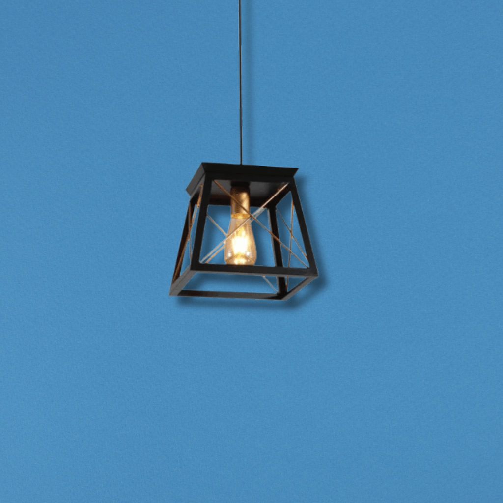 TKLD Pendant & Chandeliers Black Gold Caged Industrial Retro Square E27 Pendant Ceiling Light