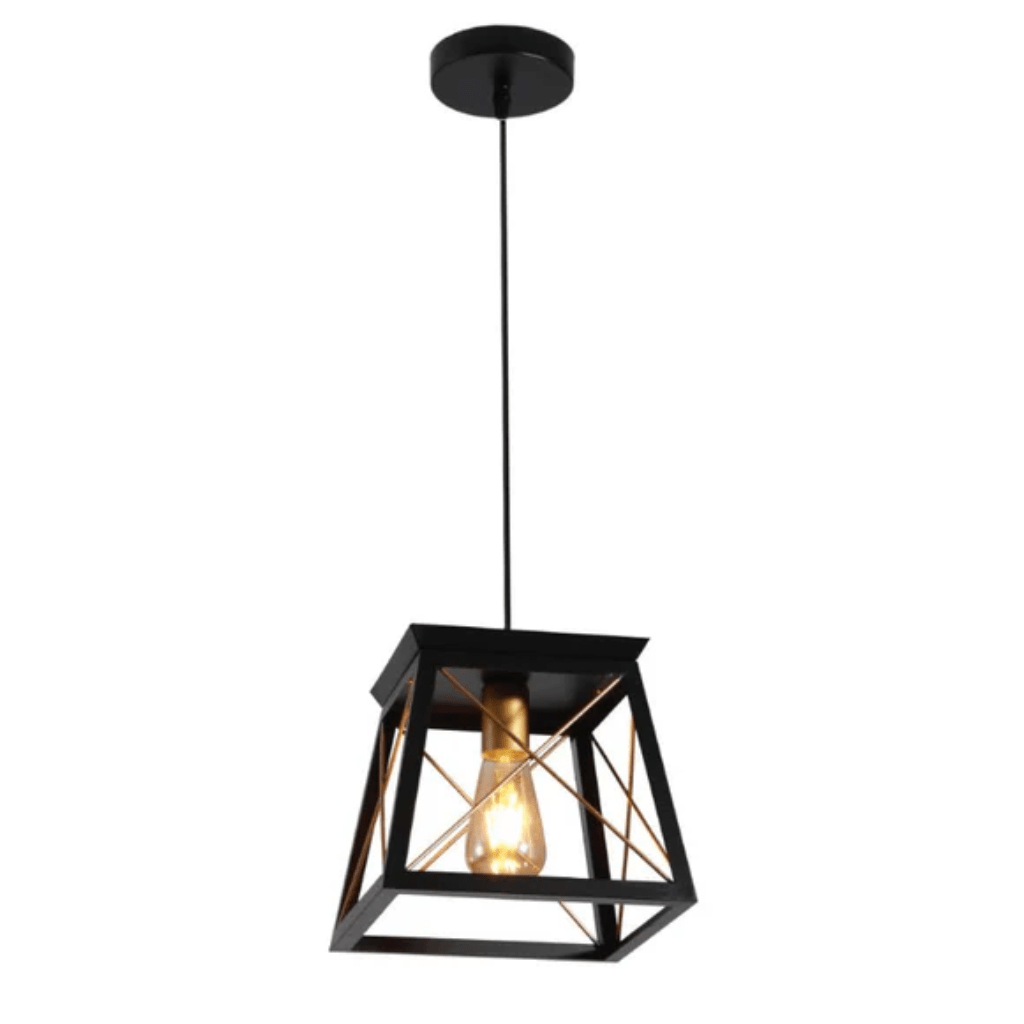 TKLD Pendant & Chandeliers Black Gold Caged Industrial Retro Square E27 Pendant Ceiling Light