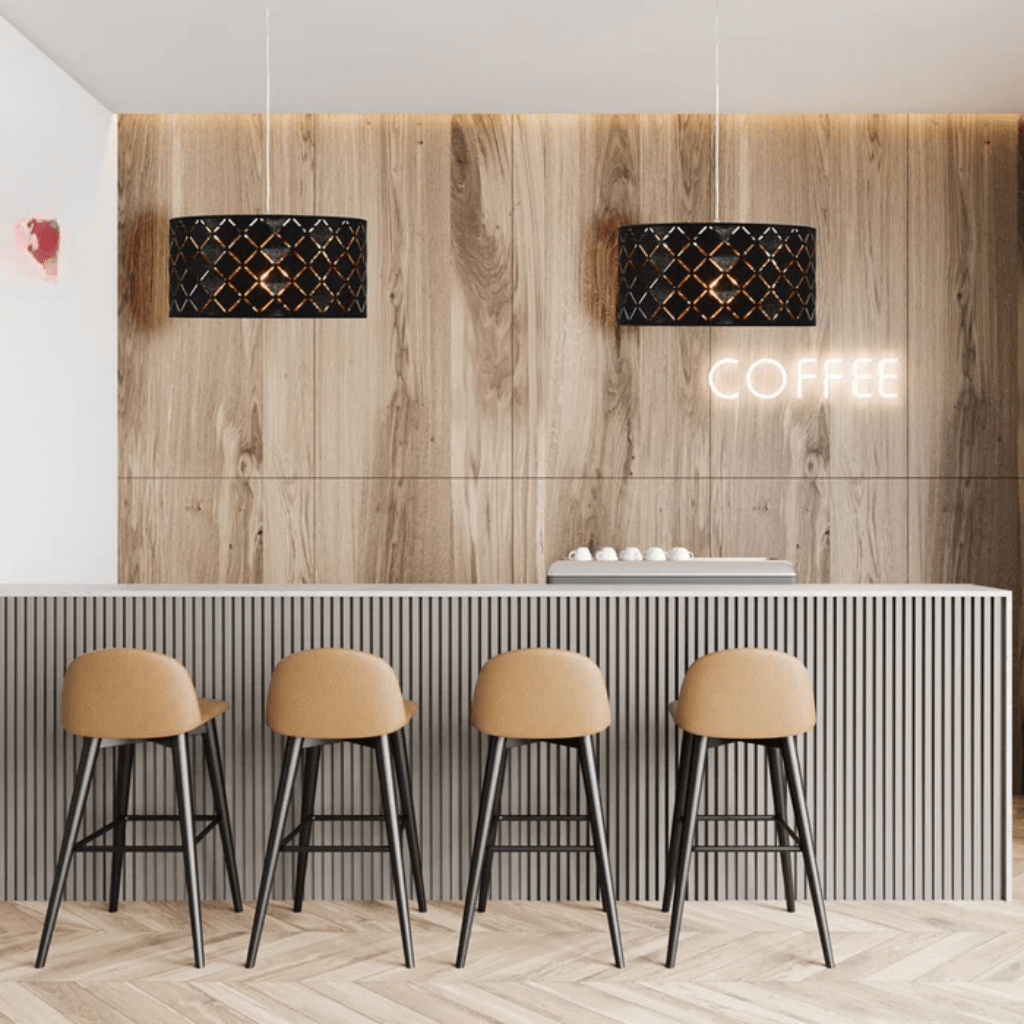 TKLD Pendant & Chandeliers Black & Gold Fabric Cylinder E27 Pendant Ceiling Light