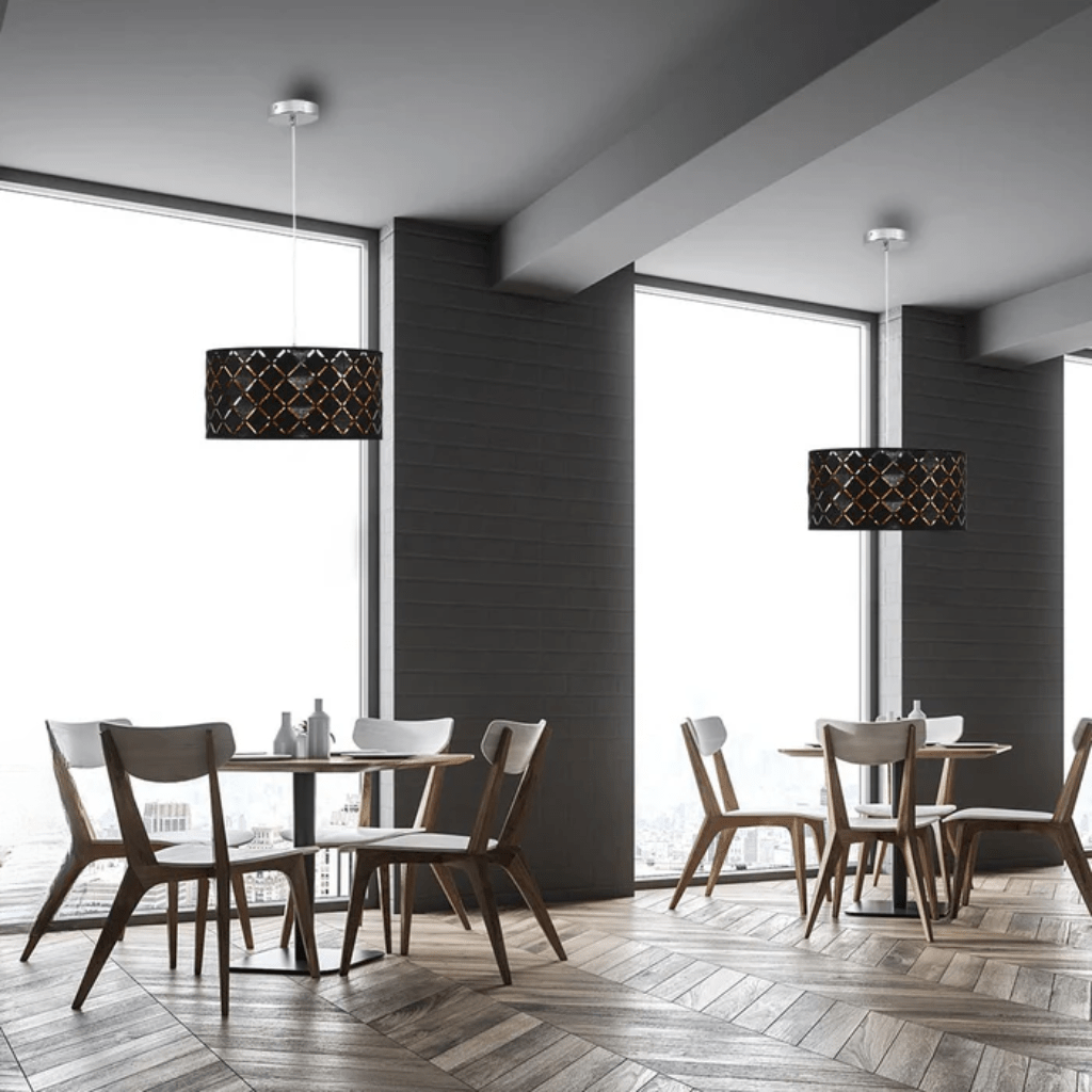 TKLD Pendant & Chandeliers Black & Gold Fabric Cylinder E27 Pendant Ceiling Light