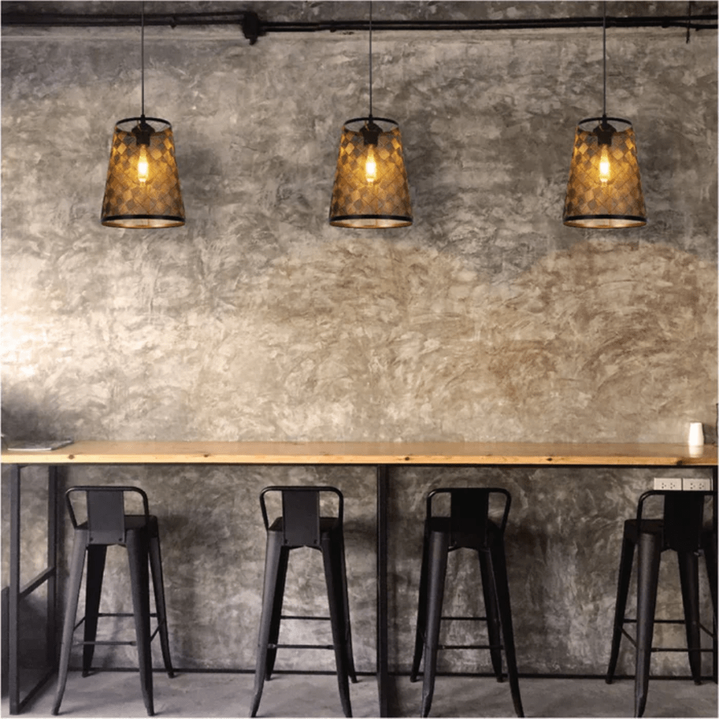 TKLD Pendant & Chandeliers Black & Gold Metal Frustum E27 Pendant Ceiling Light