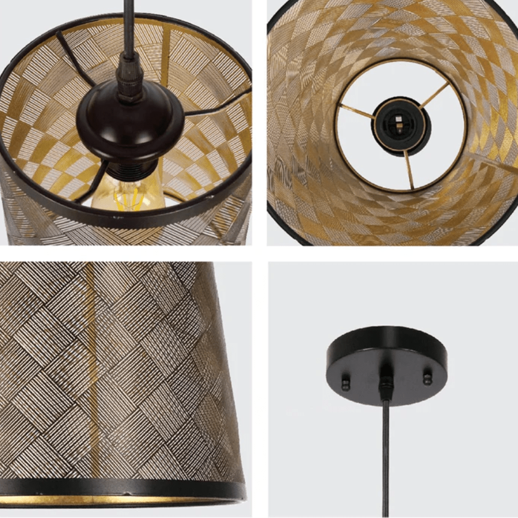 TKLD Pendant & Chandeliers Black & Gold Metal Frustum E27 Pendant Ceiling Light