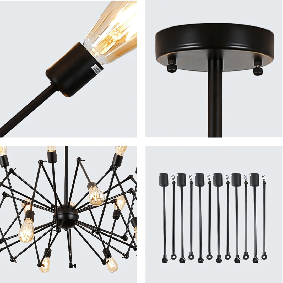 TKLD Pendant & Chandeliers Black Hinged Rod Metal 24 Lamp Spider Chandelier Ceiling - 40W