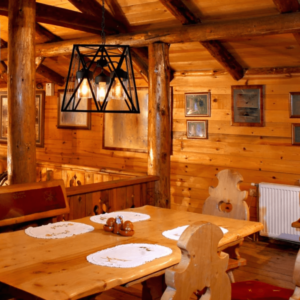 TKLD Pendant & Chandeliers Black Metal Body Amber Cylinder Glass Cage Cuboid E27 Chandelier Ceiling Light